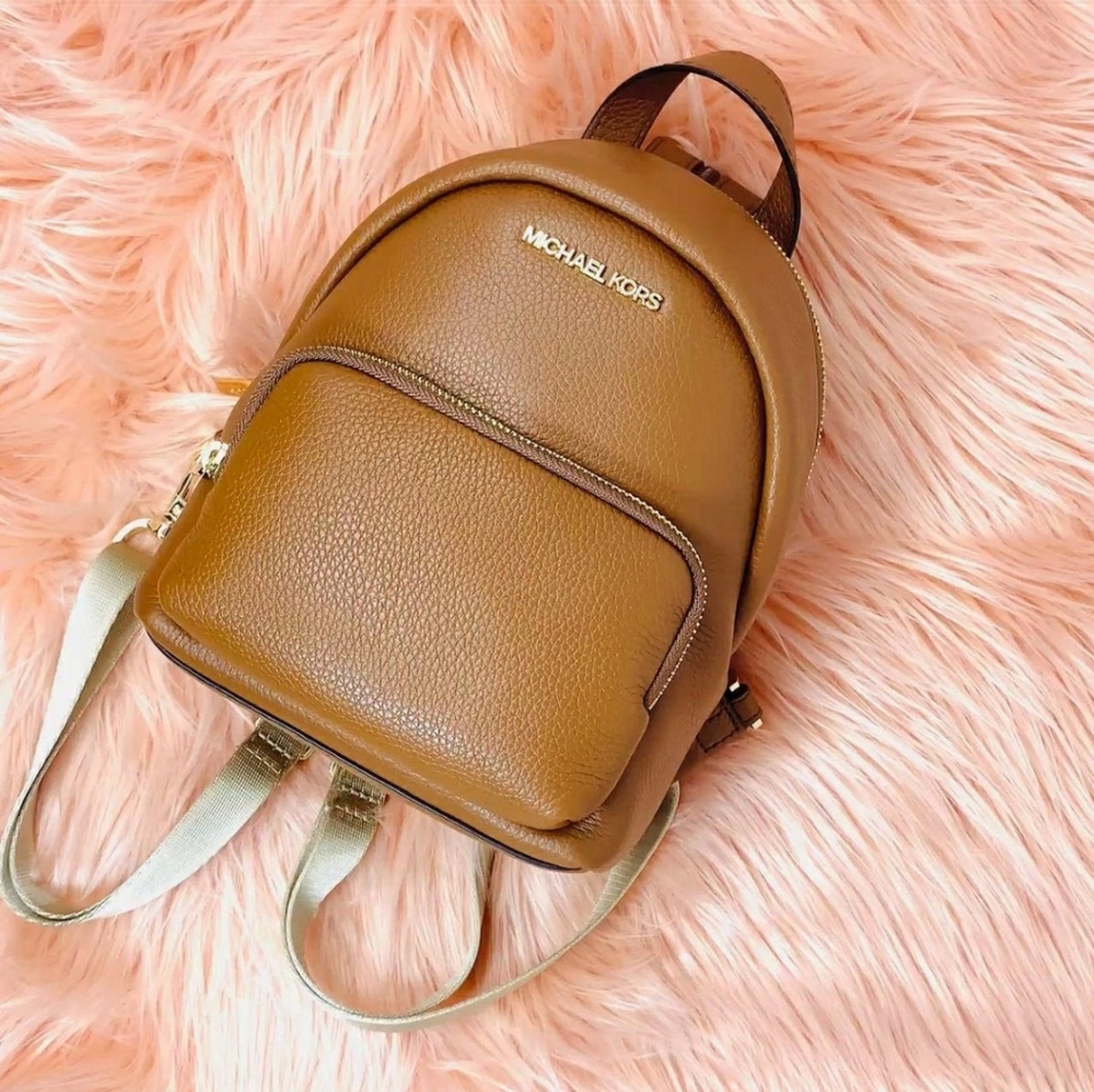 Michael Kors MK Designer Erin Leather Backpack Light Brown